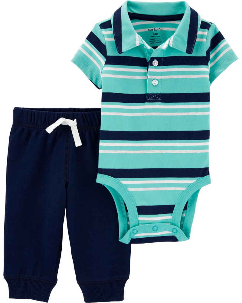 Baby Colour 2Piece Polo Bodysuit Pant Set
