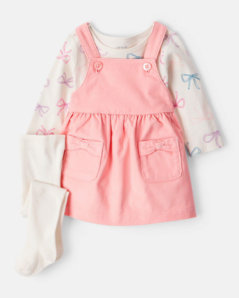 Baby Girl 3-Piece Bow Heart Print Long-Sleeve Dress Set - Orange
, image 1 of 6 slides