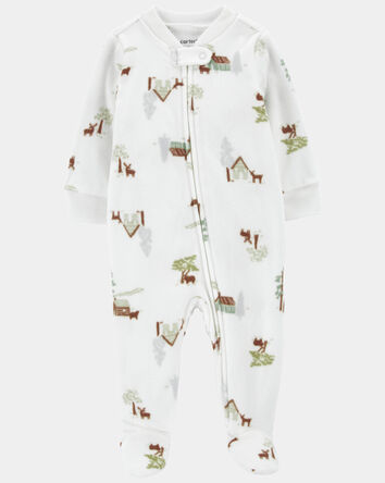 Baby Boy Barn Print Fleece Sleeper - White, 