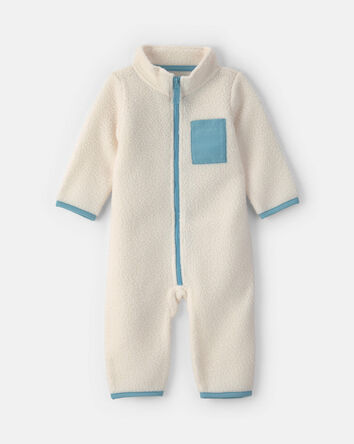 B&eacute;b&eacute; gar&ccedil;on - Combinaison manches longues en molleton aux couleurs contrast&eacute;es &ndash; Cr&egrave;me/Bleu, 