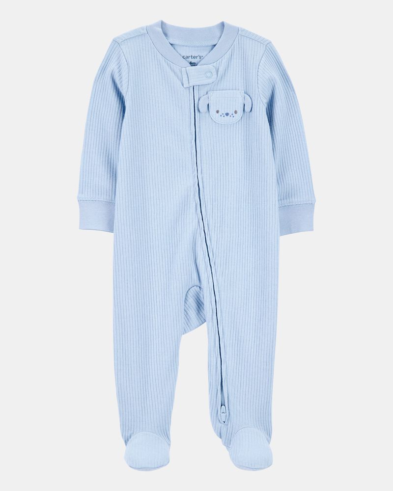 Baby Boy Dog Pocket 2-Way Zip Ribbed Sleeper pyjamas, image 1 of 5 slides