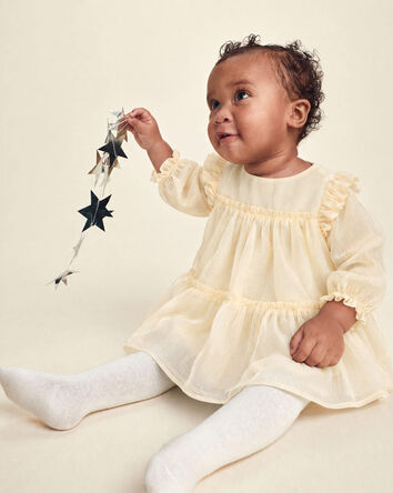 Baby Girl Shimmer Long-Sleeve Dress - Cream, 
