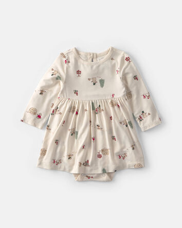 Baby Girl North Pole PurelySoft&trade; Long-Sleeve Bodysuit Dress - Cream, 