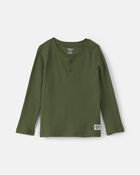 Tout-petit fille T-shirt henley manches longues isotherme - Vert olive, image 1 sur 2 diapositives