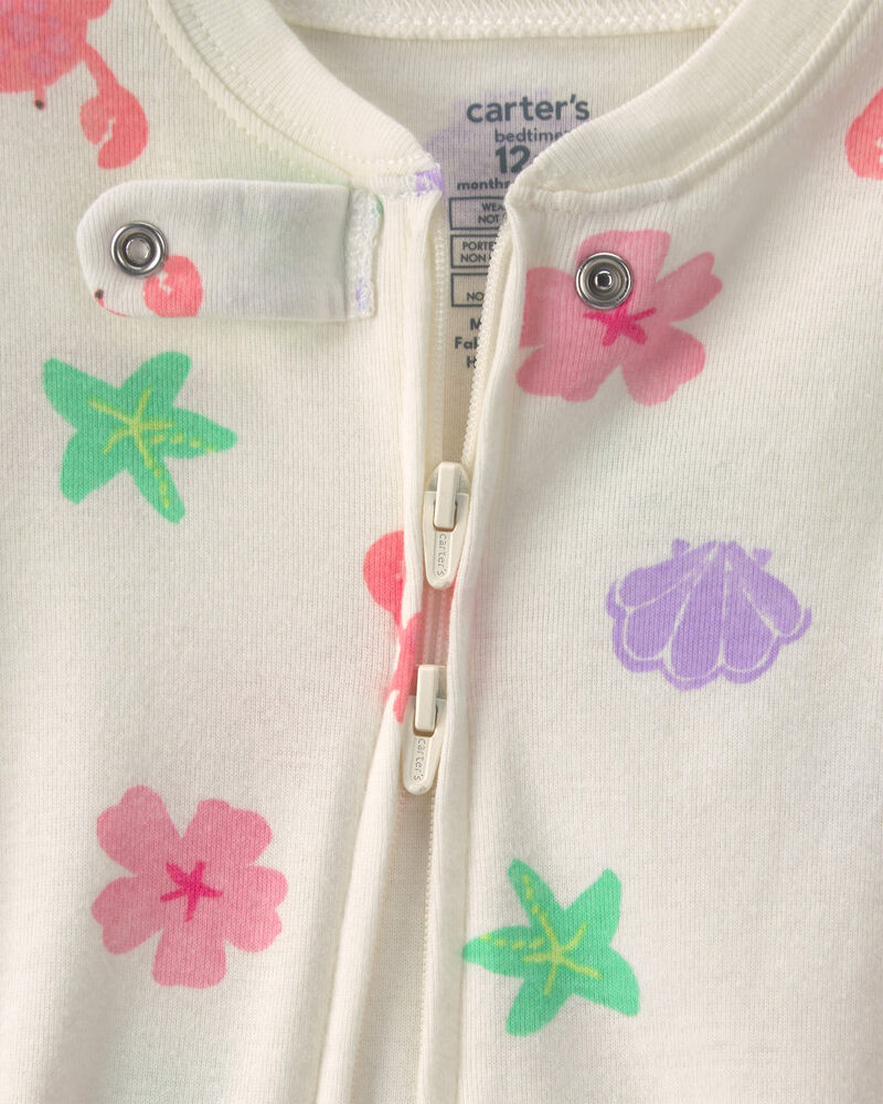 B&eacute;b&eacute; fille - Pyjama 1 pi&egrave;ce en 100 % coton &agrave; motif de cr&eacute;atures marines - Cr&egrave;me, image 2 sur 3 diapositives