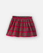 Baby Girl 2-Piece Bow Plaid Fleece Long-Sleeve Top & Skort Set - Cream/Red, image 2 of 6 slides