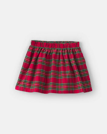 Baby Girl 2-Piece Bow Plaid Fleece Long-Sleeve Top & Skort Set - Cream/Red, 