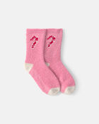 Toddler Girl Candy Cane Christmas Cozy Socks - Pink, image 1 of 2 slides