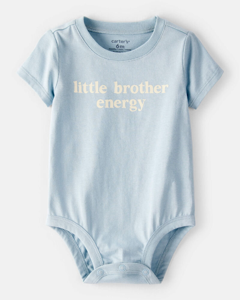 Baby Boy 'Little Brother Energy' Short-Sleeve Graphic Bodysuit - Blue, image 1 of 2 slides