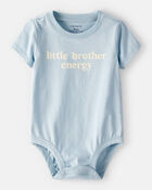 Baby Boy 'Little Brother Energy' Short-Sleeve Graphic Bodysuit - Blue, image 1 of 2 slides