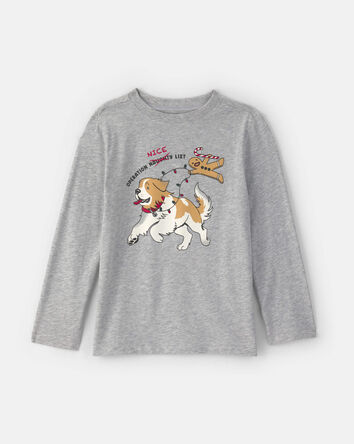 Boys Christmas Dog Long-Sleeve Graphic T-Shirt - Grey, 