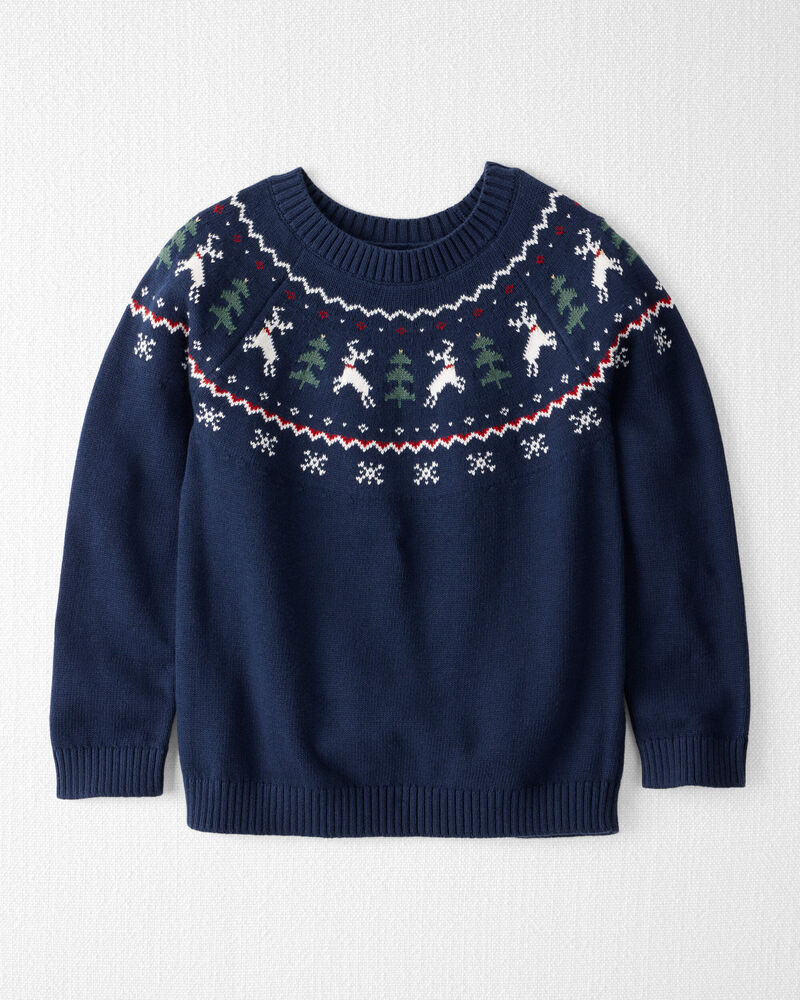 Kids Organic Cotton Fair Isle Sweater Knit Pullover, image 1 of 4 slides