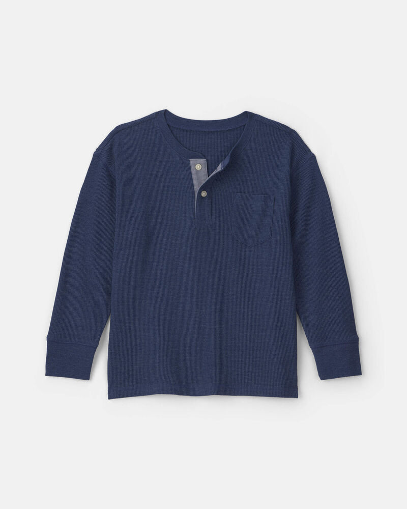 Gar&ccedil;ons - T-shirt henley &agrave; manches longues en tricot gaufr&eacute; &ndash; Bleu marine, image 1 sur 2 diapositives