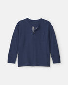Gar&ccedil;ons - T-shirt henley &agrave; manches longues en tricot gaufr&eacute; &ndash; Bleu marine, image 1 sur 2 diapositives