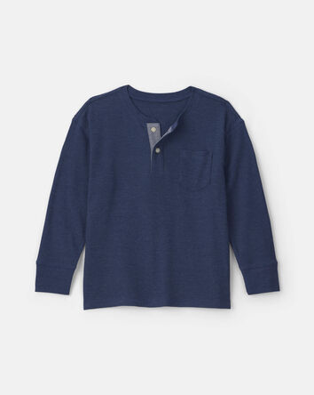 Gar&ccedil;ons - T-shirt henley &agrave; manches longues en tricot gaufr&eacute; &ndash; Bleu marine, 