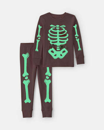 Toddler Girl 2-Piece Halloween Skeleton 100% Cotton Snug Fit Pyjama Set - Pink, 