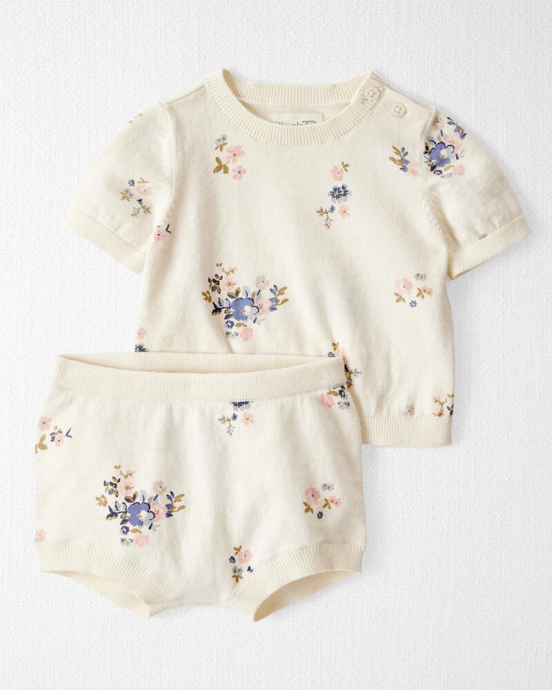 B&eacute;b&eacute; fille - Ensemble 2 pi&egrave;ces chandail en coton biologique &agrave; motif floral, image 1 sur 3 diapositives