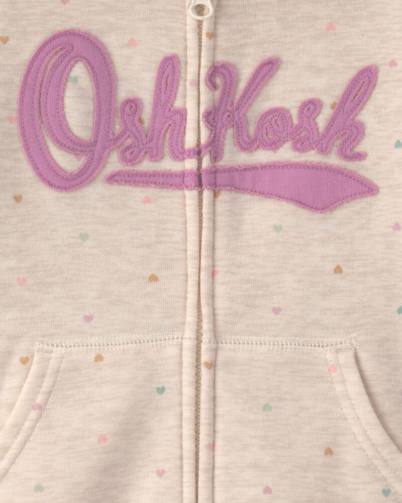 Tout-petit fille - Chandail &agrave; capuchon &agrave; fermeture &agrave; glissi&egrave;re &agrave; logo OshKosh et c&oelig;urs - Cr&egrave;me, image 2 sur 2 diapositives