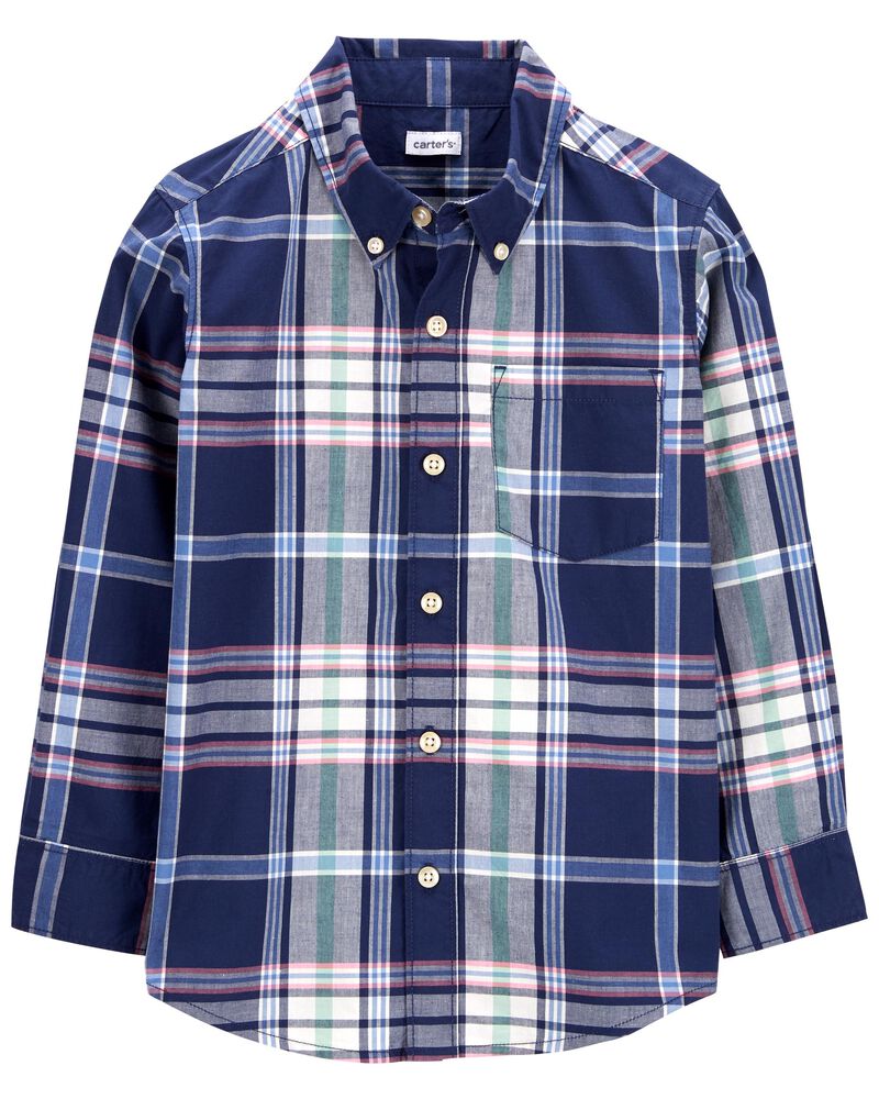 Button-Front Plaid Shirt , image 1 of 2 slides