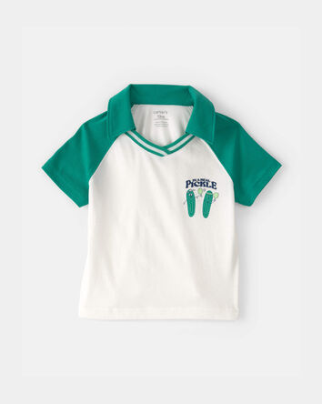 Baby Boy Pickleball Polo Shirt - Green/Ivory, 