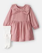 Baby Girl Bow Collor Long-Sleeve Dress Set - White/Pink, image 1 of 4 slides