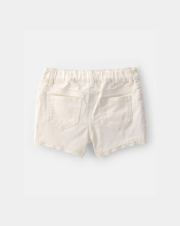 Baby Girl Eyelet Trim Twill Shorts - Cream, 