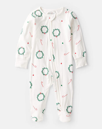 Baby Wreath Print PurelySoft Long-Sleeve Sleeper - Ivory, 