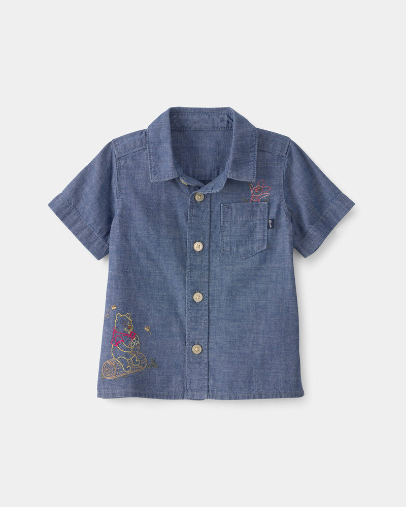 Baby Boy Disney&copy; Winnie the Pooh Chambray Embroidered Button-Down Shirt - Medium Wash, image 4 of 5 slides