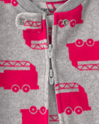 Baby Boy 2-Pack Firetruck Striped Fleece 2-Way Zip Sleepers - Blue/Red/Grey, image 2 of 5 slides