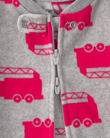 Baby Boy 2-Pack Firetruck Striped Fleece 2-Way Zip Sleepers - Blue/Red/Grey, 