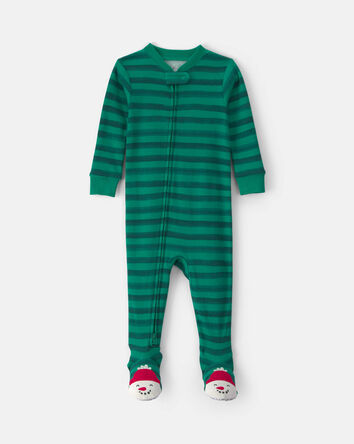 Baby 1-Piece Christmas Snowman 2-Way Zip 100% Cotton Snug Fit Footed Pyjama - Green, 