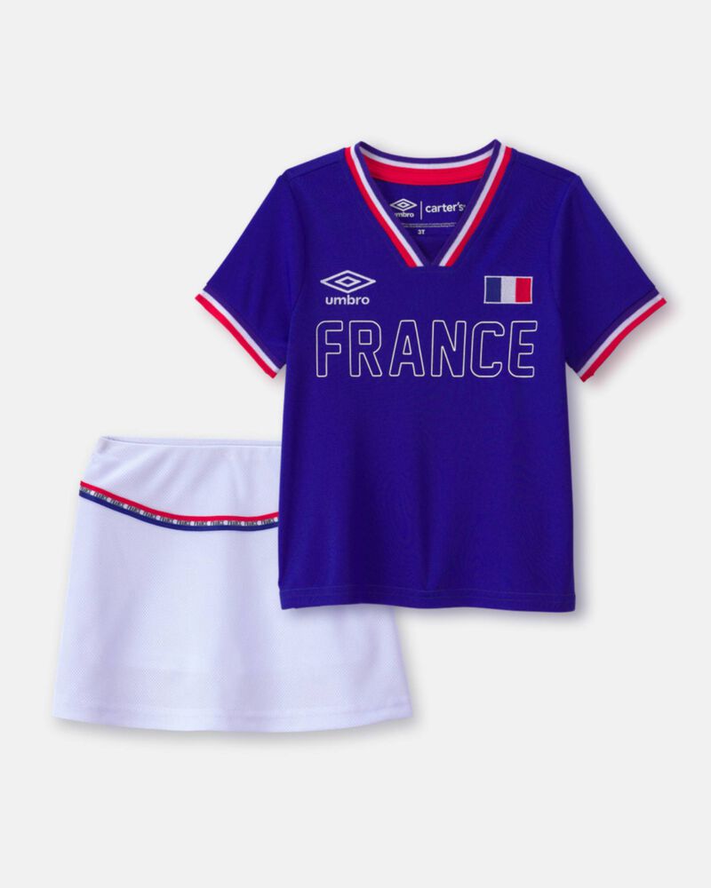 Ensemble 2 pi&egrave;ces chandail de soccer et jupe-short Umbro de la France pour toute-fille - Rouge/Bleu/Blanc, image 1 sur 9 diapositives