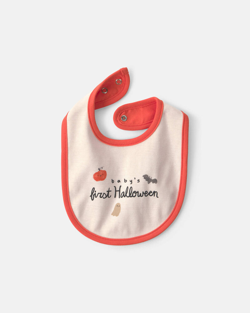 Baby 'Baby's First Halloween' Bib - Cream/Orange, image 2 of 4 slides