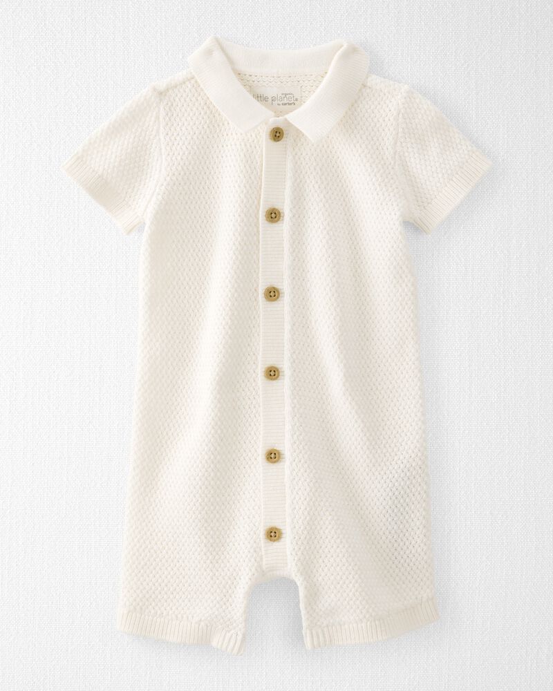 Baby Organic Cotton Crotchet Knit Romper, image 1 of 4 slides