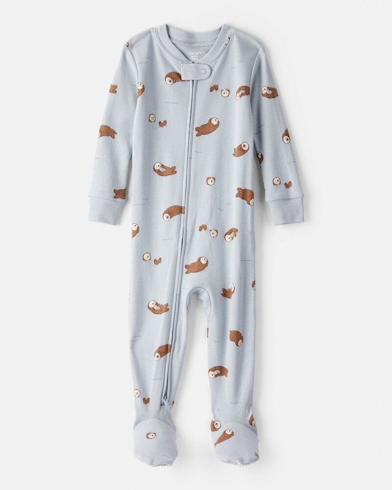Tout-petit gar&ccedil;on - Pyjama une pi&egrave;ce ajust&eacute; en coton 100 % loutre - Bleu, image 1 sur 2 diapositives