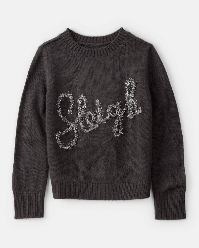 Girls Christmas Sleigh Long-Sleeve Sweater - Grey, image 1 of 4 slides