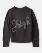 Girls Christmas Sleigh Long-Sleeve Sweater - Grey, image 1 of 4 slides
