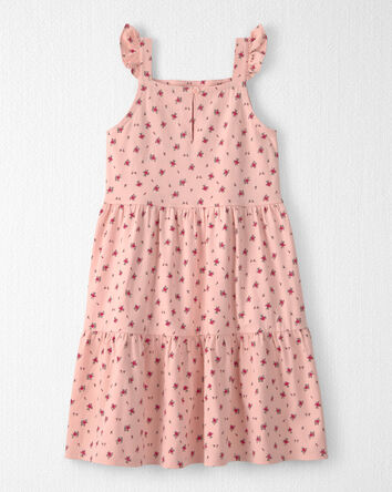 Girls Organic Cotton Tiered Dress in Blush Floral Print, 