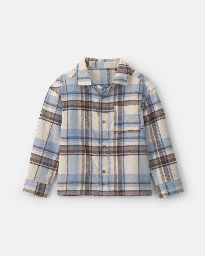 Gar&ccedil;ons - Chemise boutonn&eacute;e ample en flanelle &agrave; carreaux &ndash; Gris/Bleu/Brun, image 1 sur 3 diapositives
