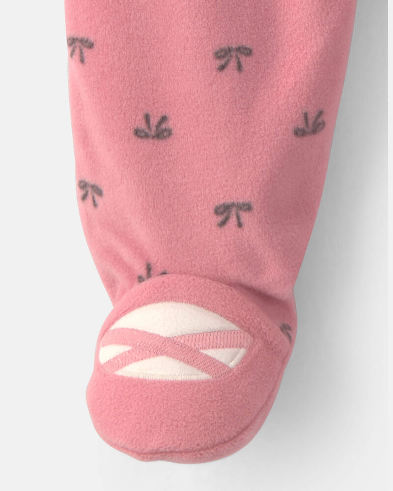 Baby Girl 2-Pack Leopard Fleece 2-Way Zip Sleep & Play Pyjamas - Pink/Brown, image 4 of 6 slides