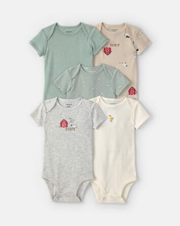 Baby 5-Pack Farm Animal Short-Sleeve Multipack Bodysuits, 