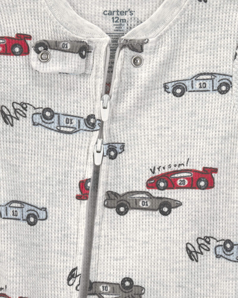 Baby Boy Race Car Thermal Waffle Knit 1-Piece Pyjama - Cream, image 3 of 5 slides