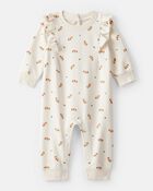 Baby Girl Floral Ruffle Cotton Long-Sleeve Jumpsuit - Cream, image 1 of 3 slides