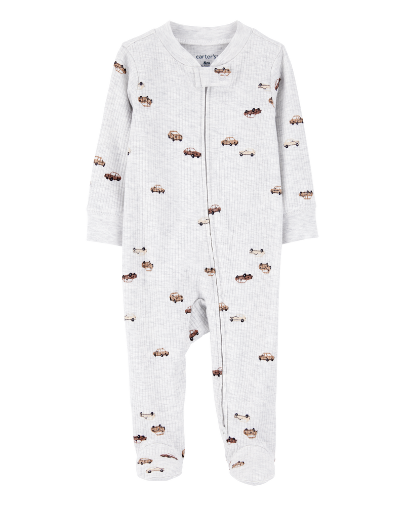 Baby Boy Car 2-Way Zipper Textured Sleeper, image 1 of 3 slides