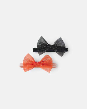 Baby Girl 2-Pack Bow Halloween Headwraps - Orange/Black, 