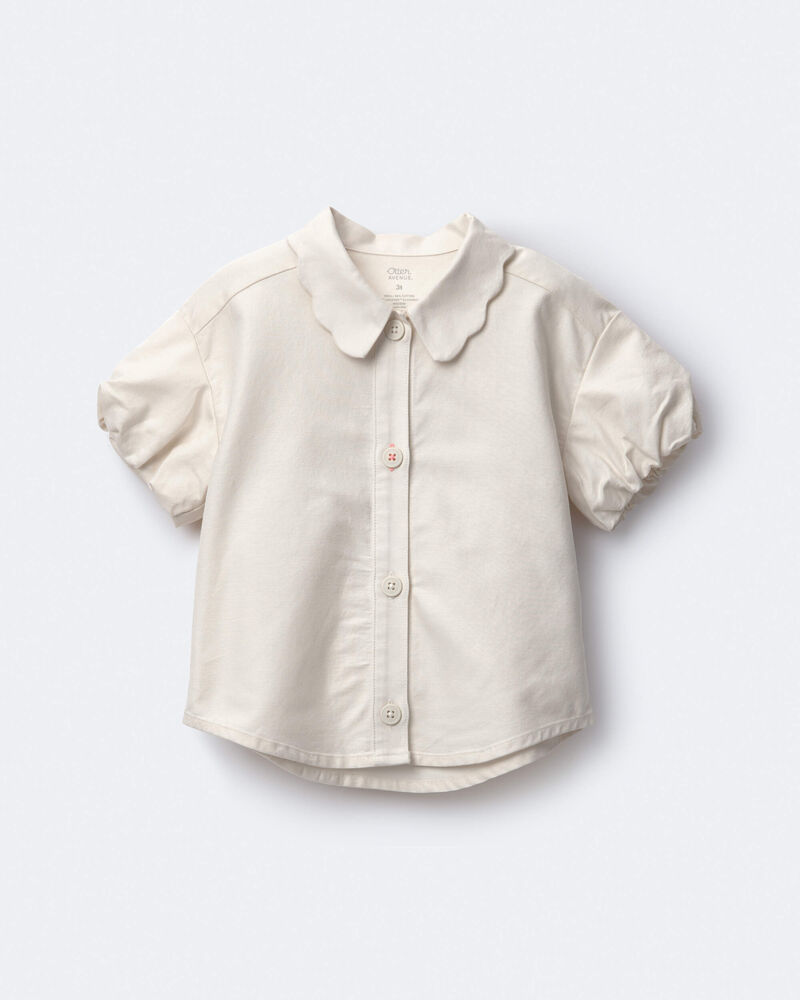 Toddler Girl Scalloped Collar Top - Cream, image 1 of 2 slides