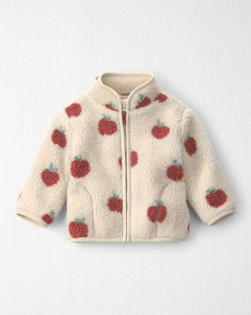 Baby Girl Recycled Teddy Fleece Jacket in Apples, 