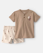 Toddler Boy 2-Piece Desert Cactus Henley Top & Short Set - Brown, image 1 of 5 slides