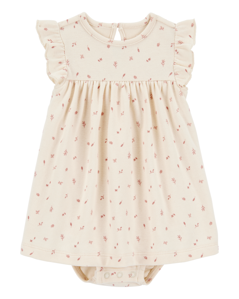 Baby Floral Cotton Blend Dress - Khaki, image 1 of 3 slides