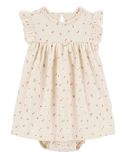 Baby Floral Cotton Blend Dress - Khaki, image 1 of 3 slides